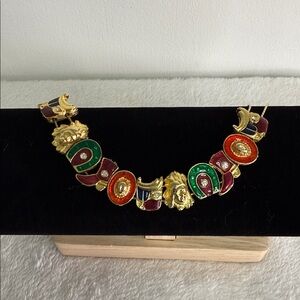 Gold Tone Slider Bracelet - western charms, horseshoe, cowboy boot, saddle